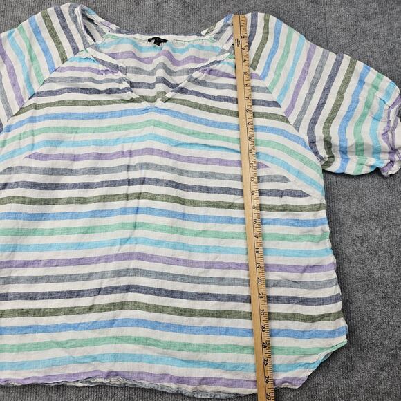 Talbots Shirt Womens 2X Multicolor Stripe Linen Coastal Colorful Beach Preppy - Picture 3 of 6